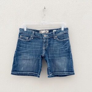 BKE Stella Jean Shorts Jorts Denim Buckle 7" Low Indigo Blue Western Y2K 27